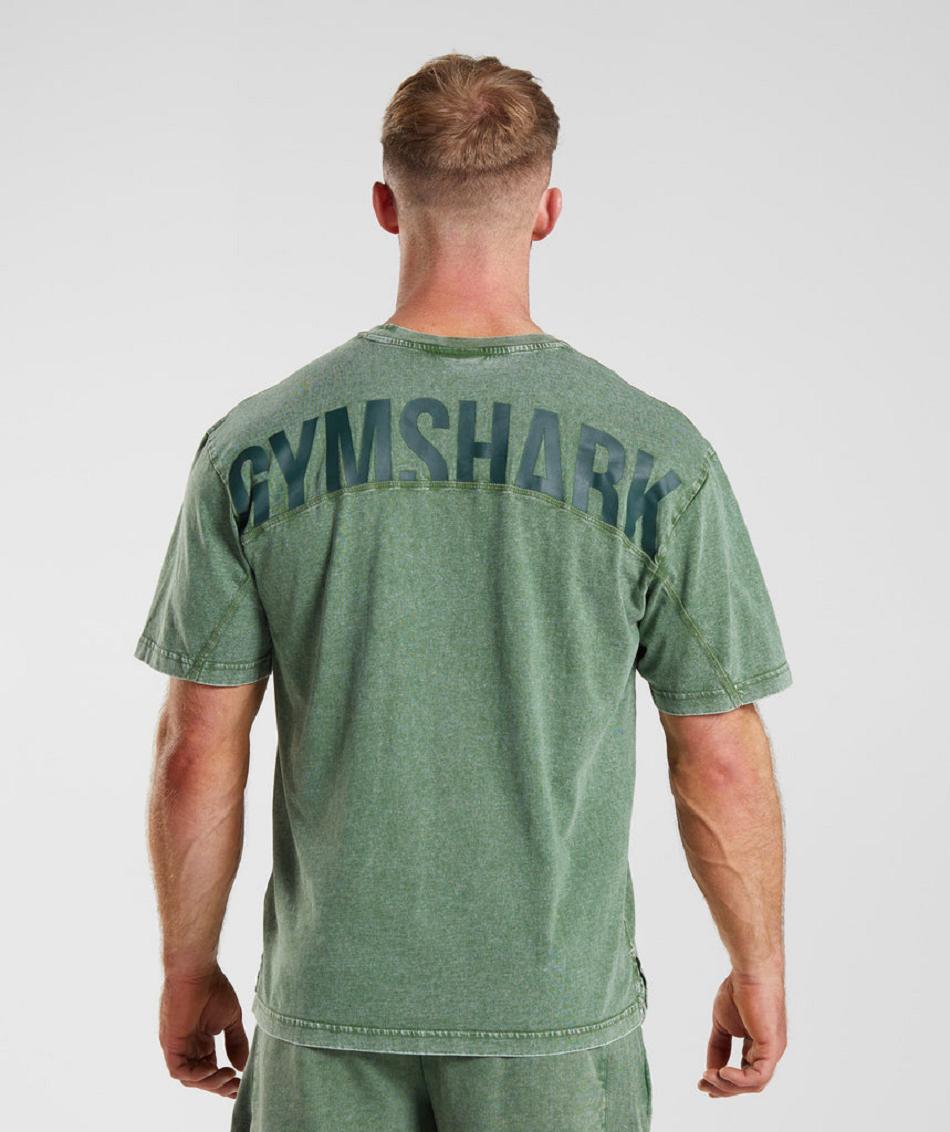 T Shirts Gymshark Power Washed Hombre Verde | CO 3248BEX